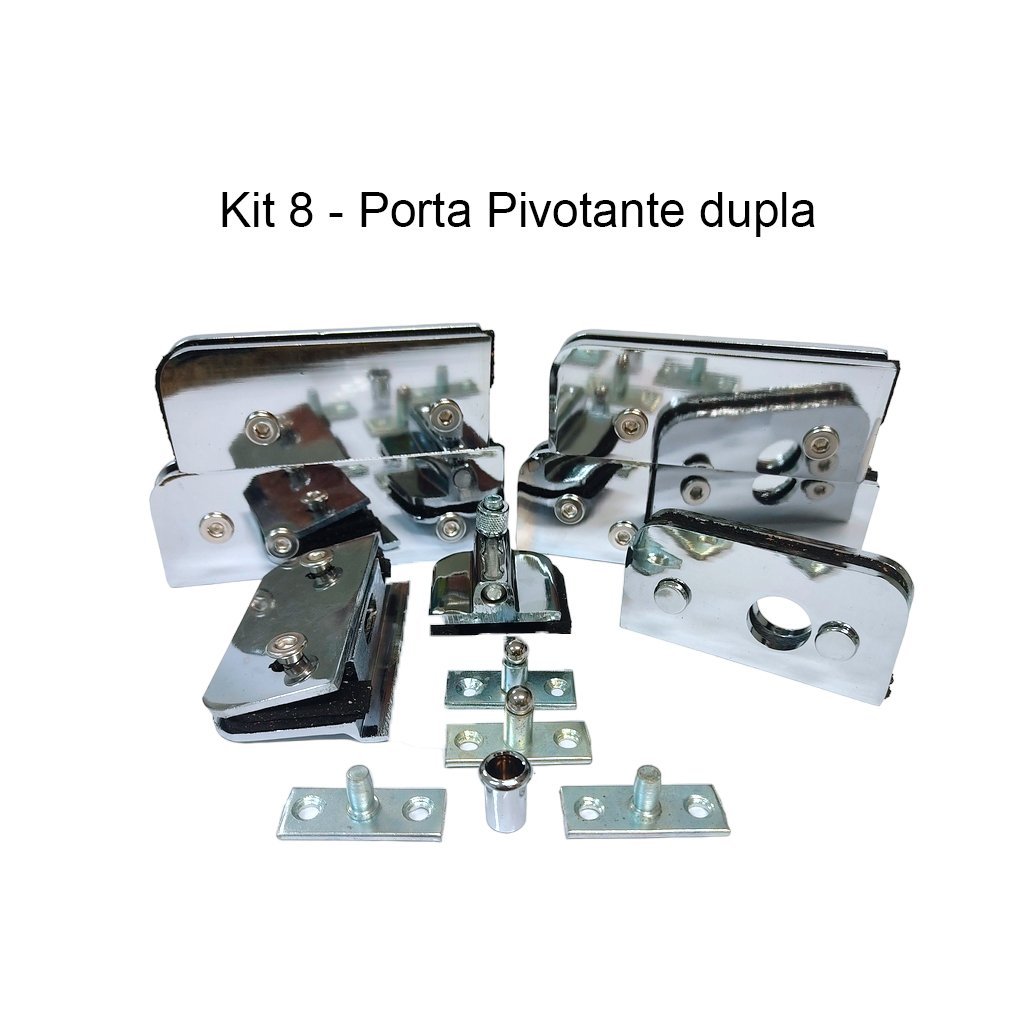 Kit Instalação 2 Folhas Alumínio Cromado Porta Pivotante Dupla Blindex Vidro Temperado Vidro/vidro S - 2
