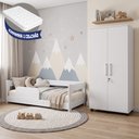 Ver imagem 3 de Kit Quarto Infantil Cama Montessoriana Baby com Colchão + Roupeiro Infantil Ouro com Chave - Branco