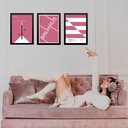 Ver imagem 1 de Kit 3 Quadros Bauhaus Rosa e Branco 45x34cm:moldura Preta