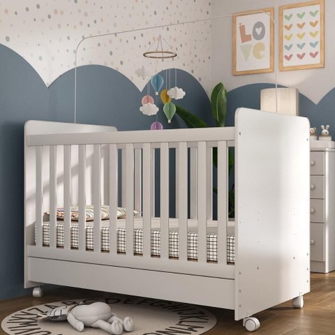 Berço Americano 3x1 com Colchão Incluso e Rodízios Pimpolho Multimóveis Mp4308 Branco