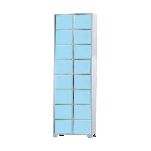 Armário Roupeiro de Aço 16 Portas para Vestiário Academia Locker Azul Claro com Chave