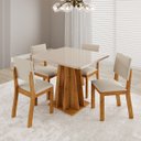 Ver imagem 4 de Conjunto Sala de Jantar 4 Lugares Quadrada Tampo de Vidro/MDF Flash Cobre/Off White/Bege - Casa Giul