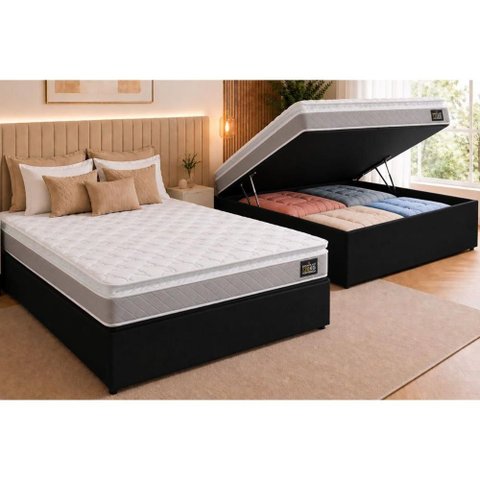 Cama Box Baú Crc Casal +Colchão Ortopédico Magnum Hellen 138