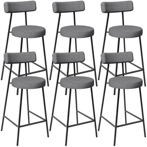 Kit 06 Banquetas Baixa Para Cozinha Sala De Jantar Bancada Milão L02 Linho Cinza Escuro - Lyam Decor