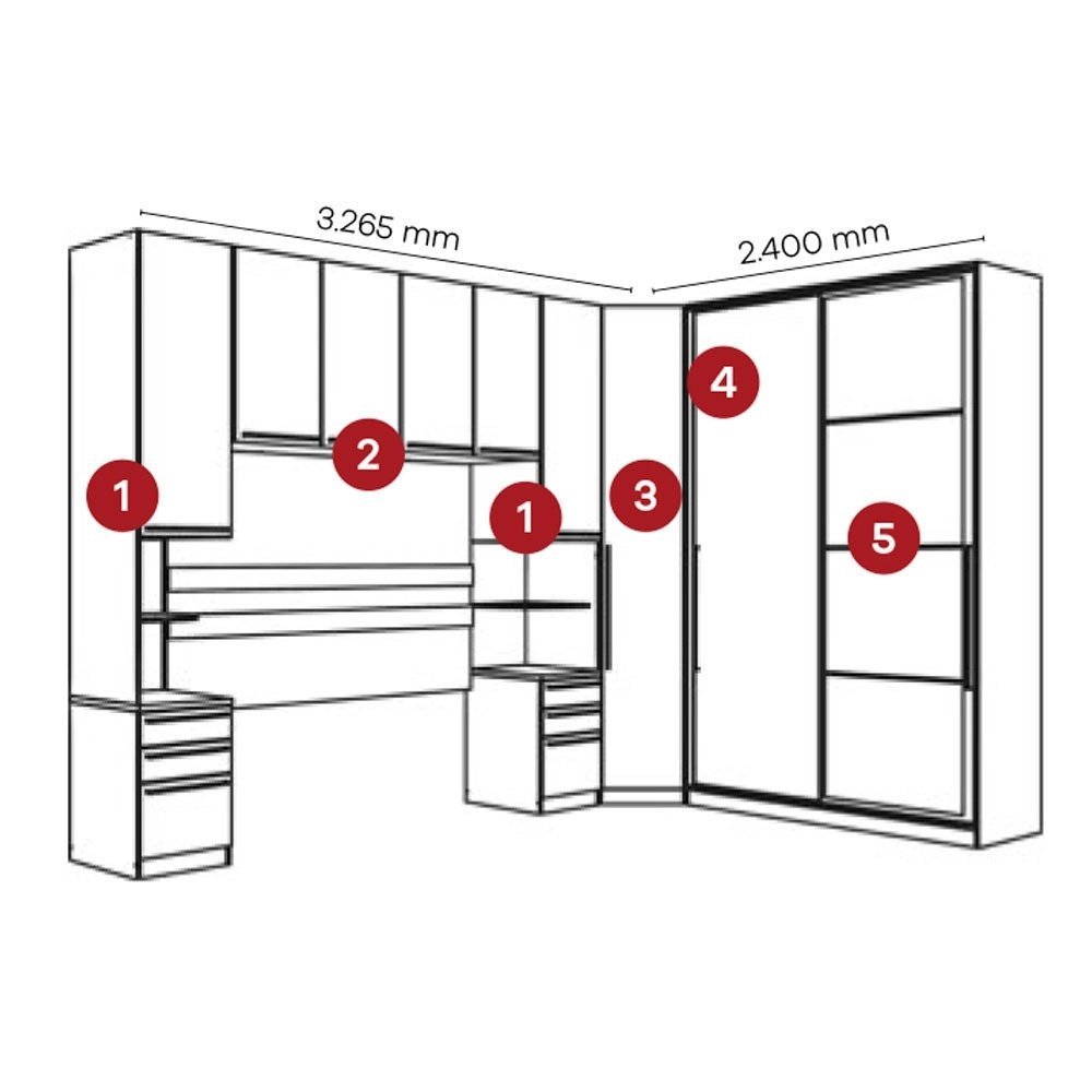 Quarto Modulado Casal 06 Peças Seletto 100% Mdf - Henn - 5