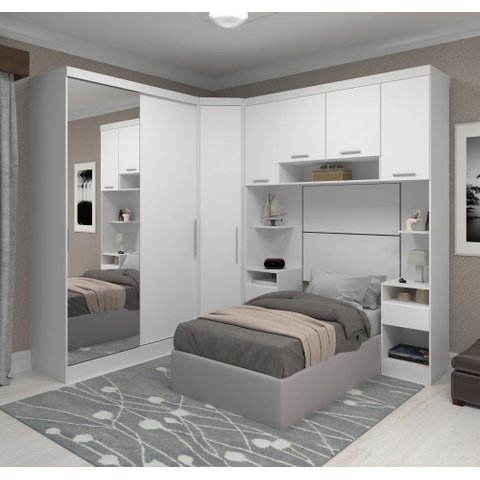 Guarda Roupa Dormitório Modulado Alpes Solteiro Espelho Porta Correr - Luciane M01e:branco