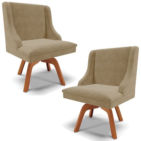 Kit 6 Cadeiras Decorativas Sala de Jantar Base Giratória de Madeira Firenze Pu Preto Brilho/natural