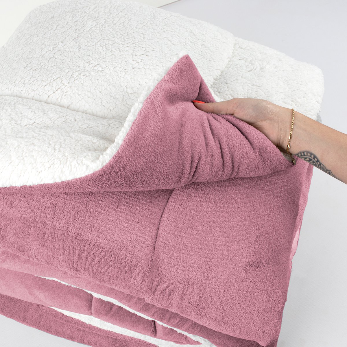 Coberdrom de Sherpa Rosê Cobertor Queen Size Dupla Face Sherpa + Soft