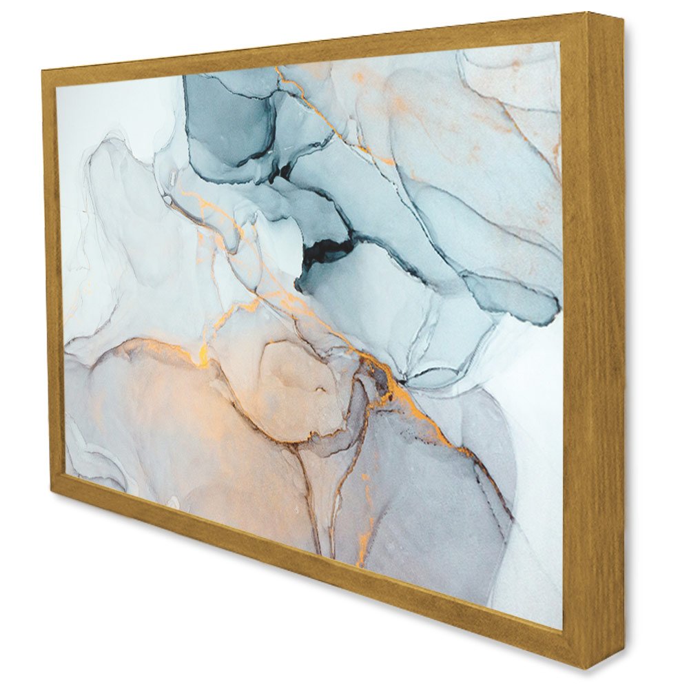 Quadro Decorativo Abstrato Mármore Neutro em Moldura Caixa TaColado Moldura Trad 1cm Madeira Escura  - 3