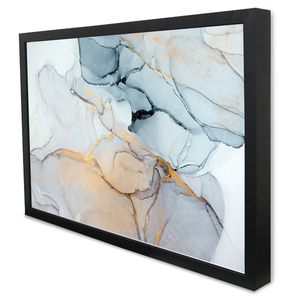 Quadro Decorativo Abstrato Mármore Neutro em Moldura Caixa TaColado Moldura Trad 1cm Madeira Escura  - 5