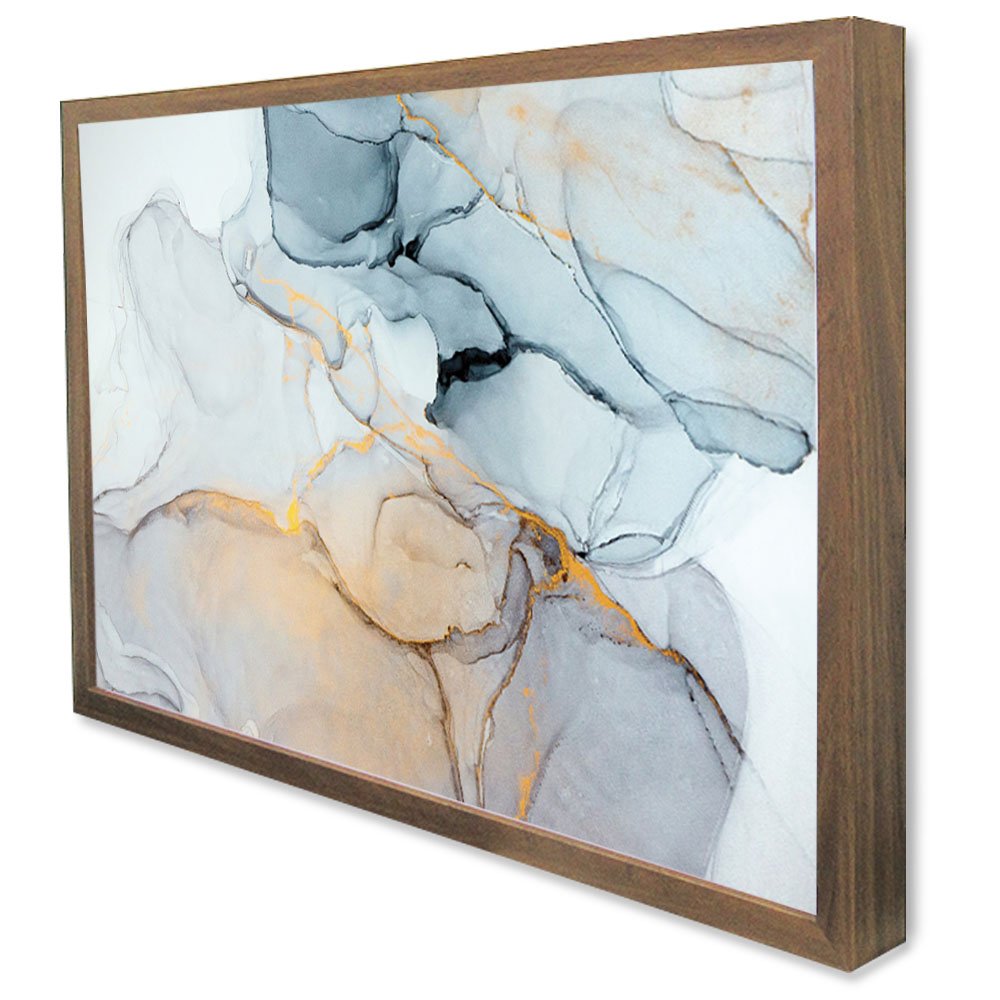 Quadro Decorativo Abstrato Mármore Neutro em Moldura Caixa TaColado Moldura Trad 1cm Madeira Escura  - 4