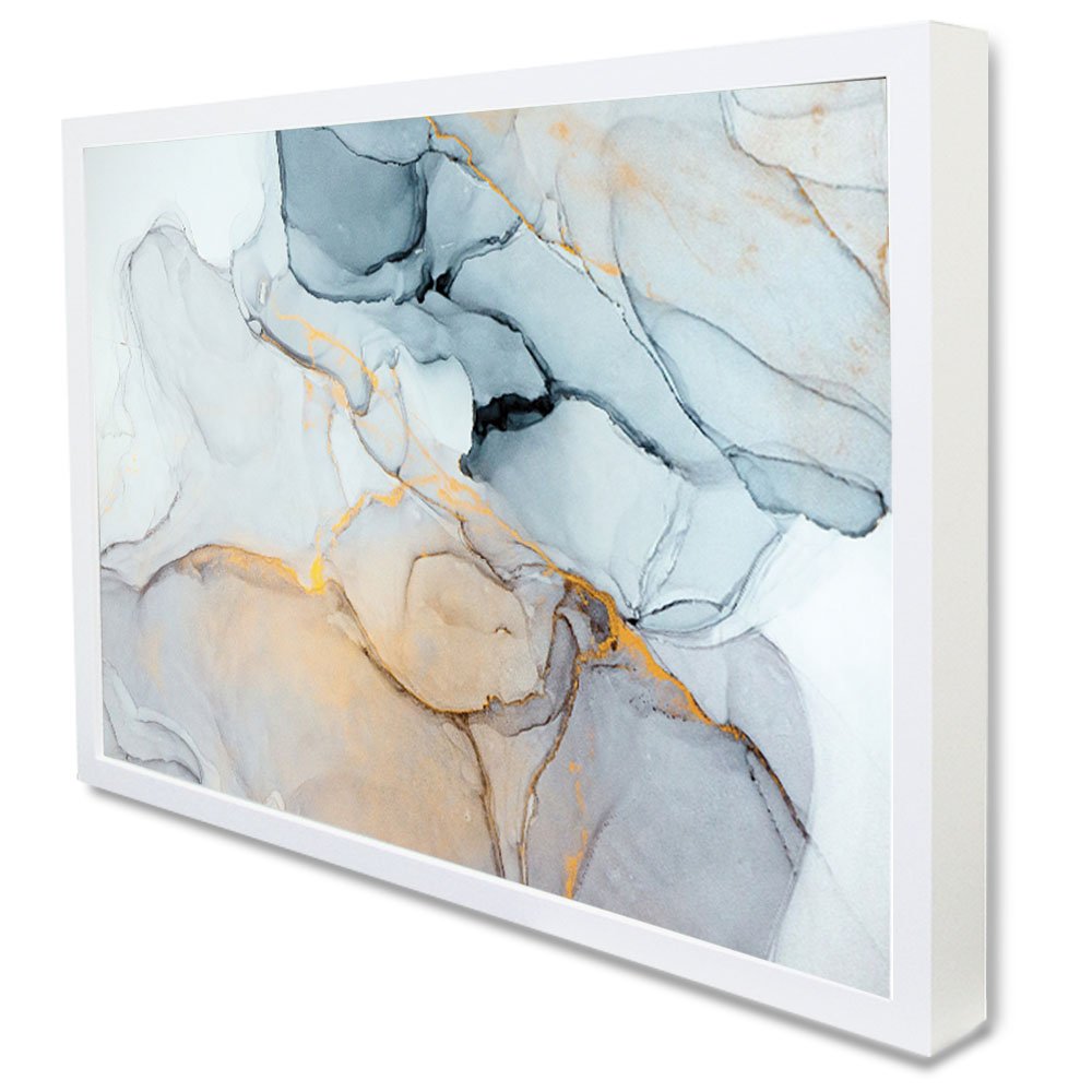 Quadro Decorativo Abstrato Mármore Neutro em Moldura Caixa TaColado Moldura Trad 1cm Madeira Escura  - 2