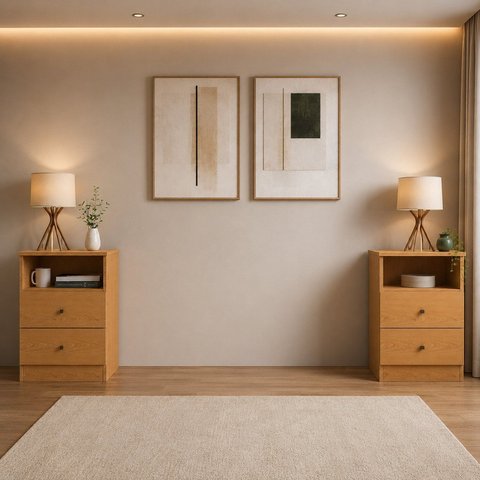 Conjunto 2 Mesas de Cabeceira para Quarto de Casal com 2 Gavetas com Nicho