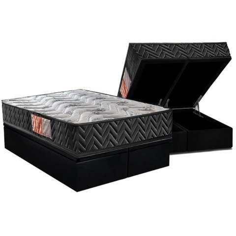 Conjunto Box Baú Queen: Colchão Espuma Paropas D23 Pasquale Black + Base Crc Suede Black (158x198)