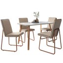 Ver imagem 4 de Conjunto Mesa de Jantar C/ Vidro + 4 Cadeiras Estofadas Wo Cor:off White com Rosê Cobre