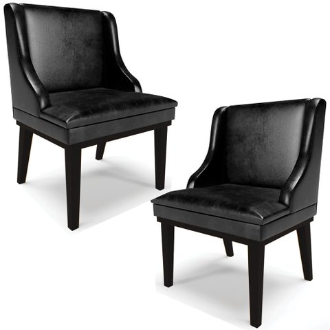 Kit 2 Cadeiras Decorativas Sala de Jantar Base Fixa de Madeira Firenze Pu Preto Brilho G19 - Gran Be
