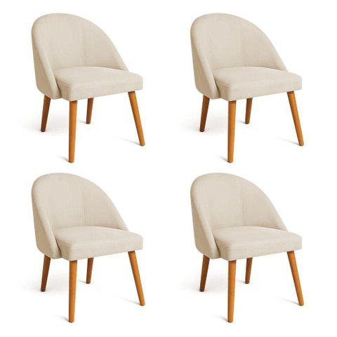 Kit 04 Cadeiras Poltrona de Jantar Luna Suede Bege Pés Palito Castanho