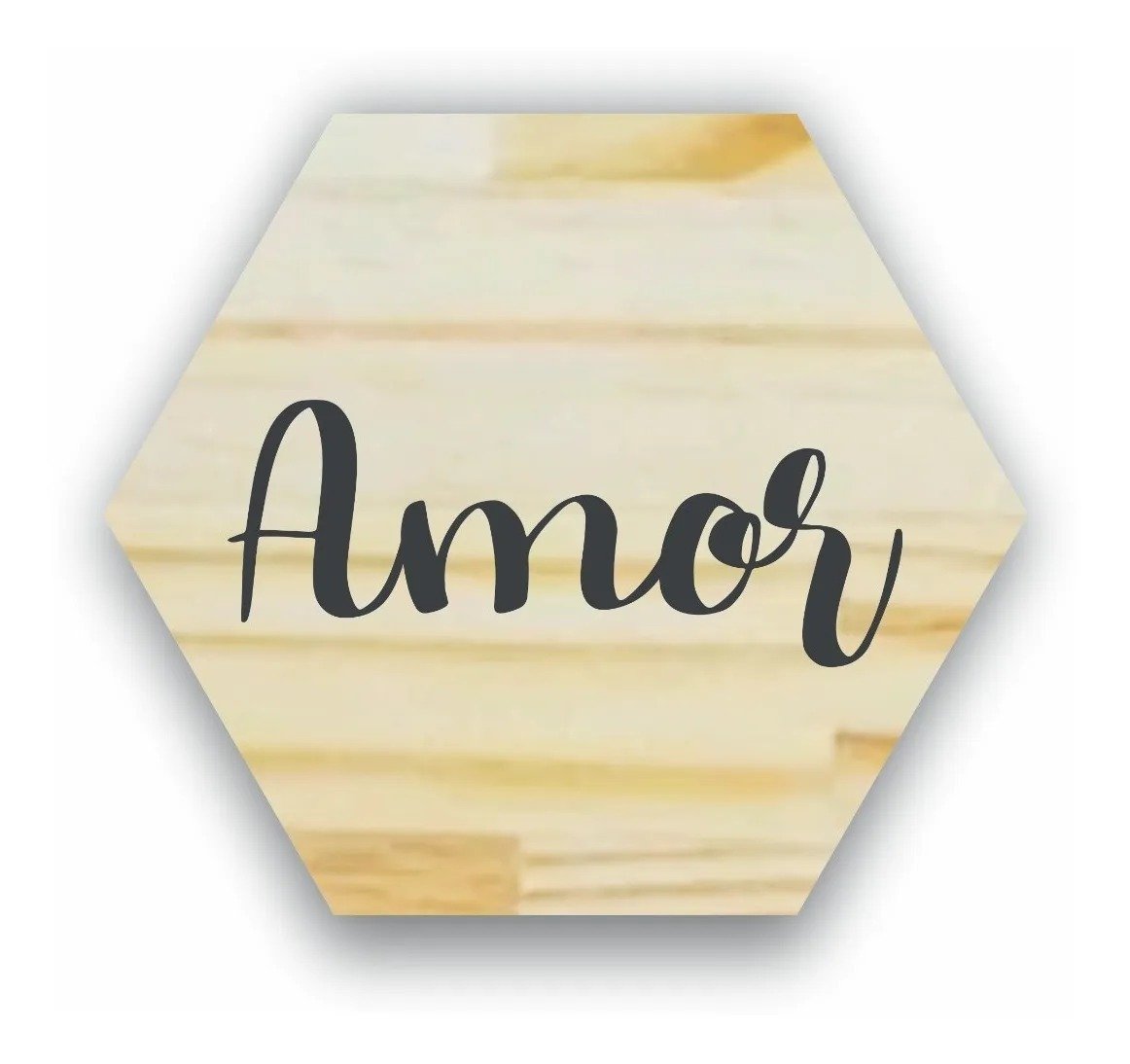 Decoração para Parede Quadros - Kit com 12 Quadrinhos de Madeira Pinus Hexágono Lettering - 5