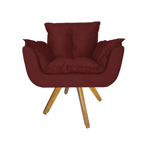Conjunto 2 Poltrona Estofada Base Giratória De Madeira Clínica Opala Suede Vermelho Bordô - LM DECOR