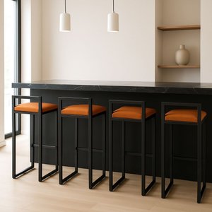 Kit 4 Banqueta Alta Ferro Cozinha Corino Bancada Gourmet:caramelo