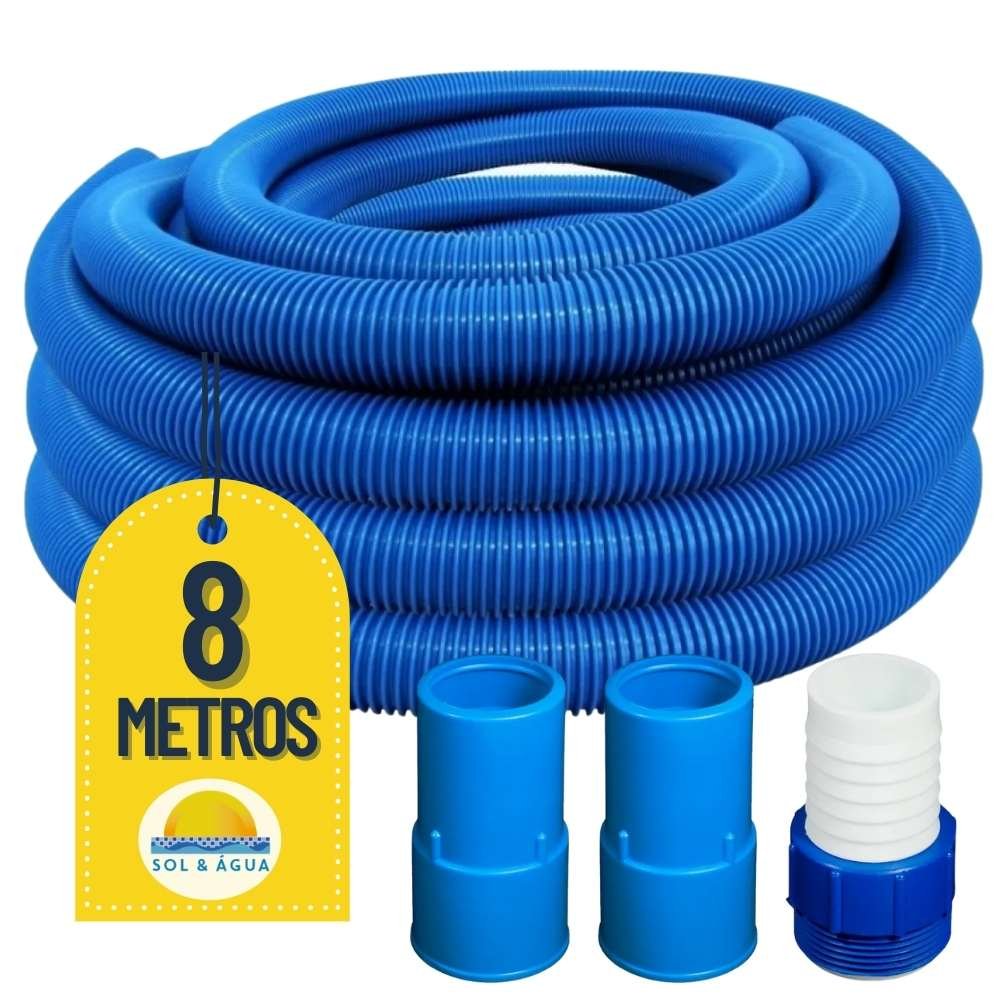 Mangueira para Limpeza de Piscinas Flexível Flutuante 08 Metros com 02 Ponteiras e 01 Adaptador