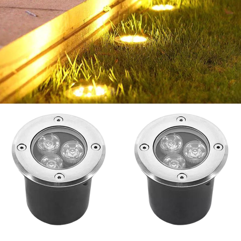 2 Balizadores Spot Blindado Led Smd 3w Branco Quente Bivolt Ip66 de Embutir em Piso Chão Gramado Jar