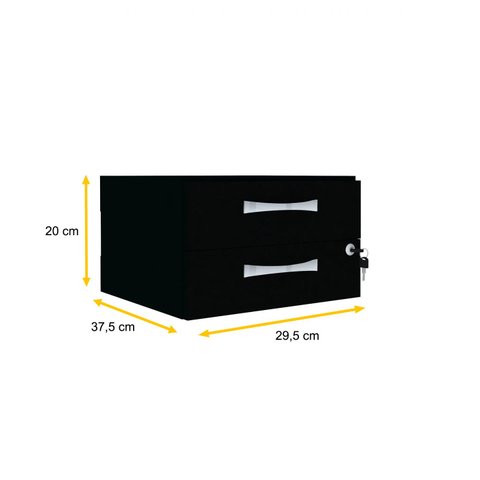 GAVETEIRO AÉREO 2 GAVETAS PANDIN MAXXI - PRETO MXG02