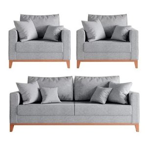 Kit Sofá 3 Lugares e 2 Poltronas Beny - Linho Cinza