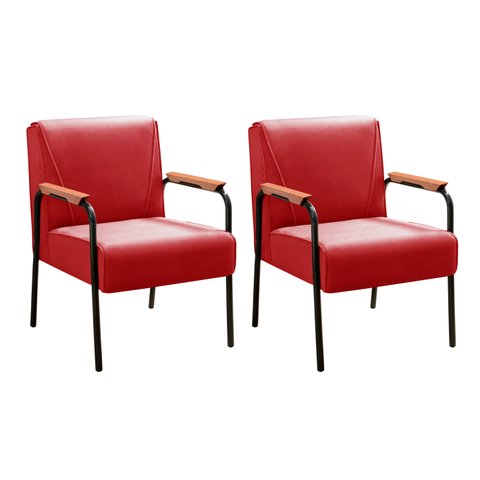Kit 2 Poltronas Decorativas Jade Braços Fixo para Sala de Estar, Recepção - Suede Vermelho