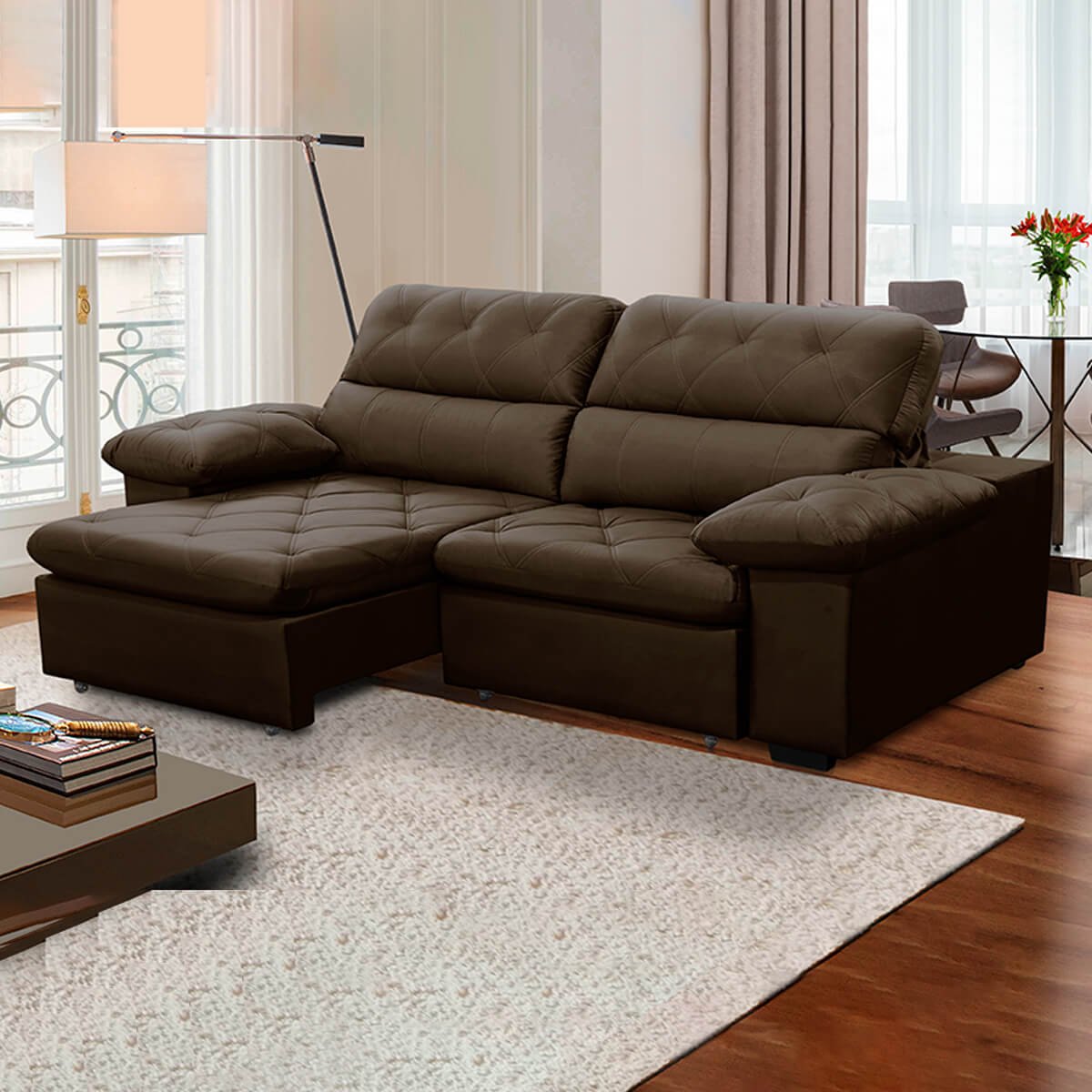 Sofa Retratil Reclinavel 2 Lugares 1,80m Crystal Veludo Marrom Lansofbr Lansof Brasil