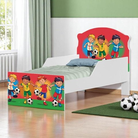 Cama Infantil Futebol Meninos com Colchão Mini Cama MDF Branco Cambel Móveis