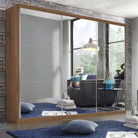 Guarda Roupa Casal 3 Portas de Correr 4 Gavetas e 9 Espelhos Rennes Minastex