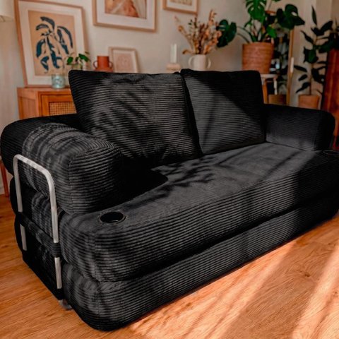 Sofá Cama Elo 1,90m Xpand Tech Tecido Velourê Preto Cama Inbox
