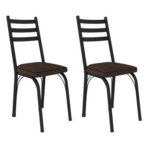 Kit 2 Cadeiras de Cozinha Luisiana Estampado Imbuia Pés de Ferro Preto