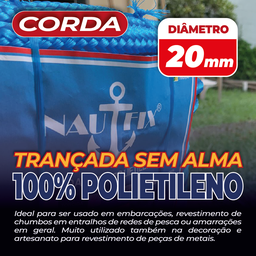 Corda Trançada Pe Virgem S/alma C/aprox. 95 Metros - Azul 20mm - 2