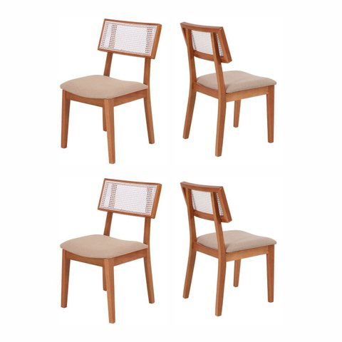 Kit 4 Cadeiras de Jantar Madeira Maciça Rattan Natural Estofadas Siena Espresso Móveis