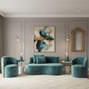 Ver imagem 1 de Conjunto Decorativo 02 Poltronas + Sofá Curvo Orgânico Nature Gaia Veludo Azul Turquesa - Montanaris