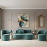 Conjunto Decorativo 02 Poltronas + Sofá Curvo Orgânico Nature Gaia Veludo Azul Turquesa - Montanaris - 1