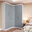 Ver imagem 1 de Guarda Roupa de Canto Alpes 5 Portas de Bater 4 Gavetas MDP Branco Pf-Grey Sky Pf Luciane Móveis