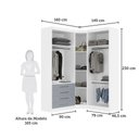 Ver imagem 7 de Guarda Roupa de Canto Alpes 5 Portas de Bater 4 Gavetas MDP Branco Pf-Grey Sky Pf Luciane Móveis