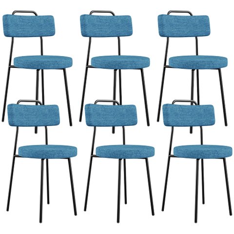 Kit 06 Cadeiras Decorativa Estofada para Sala de Jantar Barcelona L02 Linho Azul - Lyam Decor