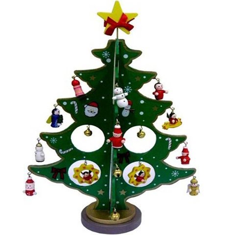 Mini Arvore de Natal Enfeite 24 pcs Natalino Madeira Bonecos (919)