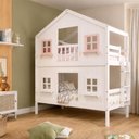 Ver imagem 5 de Beliche Infantil Solteiro Casinha Dos Sonhos Madeira Maciça Branco Rosa Housin