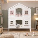 Ver imagem 1 de Beliche Infantil Solteiro Casinha Dos Sonhos Madeira Maciça Branco Rosa Housin