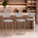 Ver imagem 1 de Kit 3 Banquetas Baixa Sala de Jantar Lisa Pés Champanhe Linho Cinza m² - Monari Design