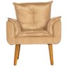 Conjunto Poltrona Para Sala Decorativa Opala e Puff Redondo Suede Bege Modek - 2