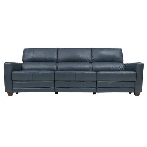 Sofá Reclinável Elétrico de Couro Jordânia 3 Lugares Blue Bicolor - Mempra