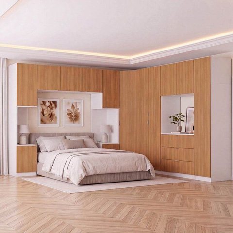Guarda Roupa Planejado 13 Portas 3 Gavetas 8 Peças Hera CabeCasa MadeiraOriginals Algodão/Louro