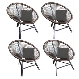 Kit 4 Poltrona Cadeira Acapulco Sala Jardim Varanda Marrom com Almofada Quadrada Suede Cinza - - 1