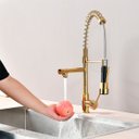 Ver imagem 4 de Torneira de Cozinha Gourmet Dourada Luxo Monocomando Aço Inox 304 - Brinovar